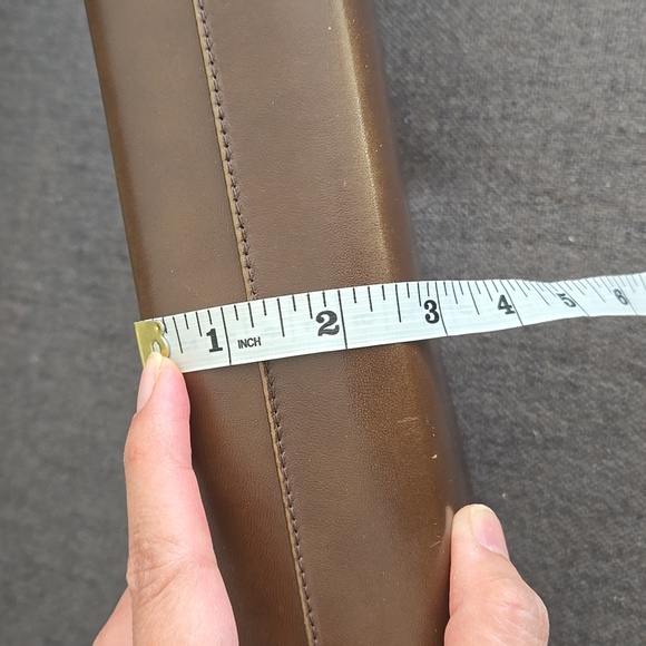 Vintage 1970s Brown Genuine Leather Clutch w/ Collapsible Bar Handle - Picture 9 of 9